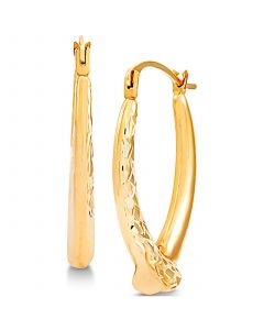 Textured Crisscross Oval Hoop Earrings in 14k Gold