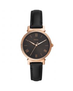 Women's Daisy Black Leather Strap Watch 34mm