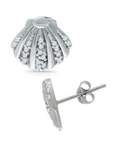 Cubic Zirconia Clam Shell Stud Earrings in Sterling Silver, Created for Macy's