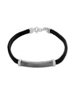 EFFY® Men's Black Leather Cord ID Plate Bracelet in Sterling Silver