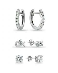 3-Pc. Set Cubic Zirconia Hoop & Stud Earrings in Sterling Silver, Created for Macy's