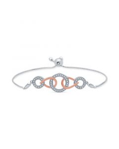 Diamond Interlocking Link Bolo Bracelet (1/6 ct. t.w.) in Sterling Silver & 14k Rose Gold-Plate