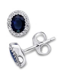 Sapphire (7/8 ct. t.w.) & Diamond (1/10 ct. t.w.) Oval Stud Earrings in 14k White Gold