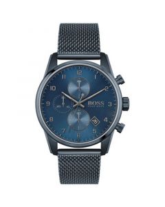 Men's Chronograph Skymaster Blue Ion-Plated Mesh Steel Bracelet Watch 44mm