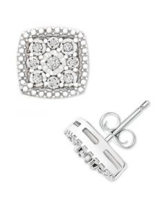 Diamond Cushion Cluster Stud Earrings (1/10 ct. t.w.) in Sterling Silver