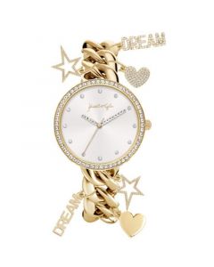 Women's Charm Link Gold Tone and Mother Of Pearl Stainless Steel Strap Analog Watch 40mm