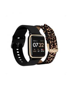 Women's Black and Leopard Print Straps Smart Watch Set 36mm