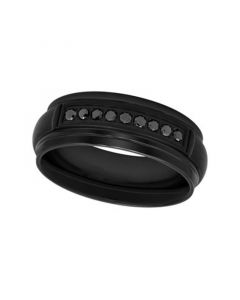 Macy's Men's Black Certified Diamond Domed Stainless Steel Wedding Band