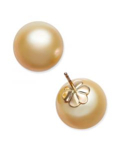 Cultured Golden South Sea Pearl (13mm) Stud Earrings in 14k Gold