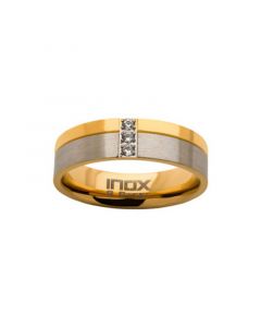 Men's Steel Gold-Tone Plated 3 Piece Clear Diamond Ring