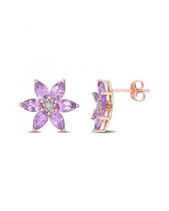 Amethyst and Diamond Floral Stud Earrings