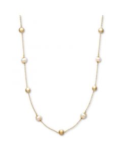 Cultured Freshwater Pearl (8mm) and Bead Station Necklace in 18k Gold over Sterling Silver