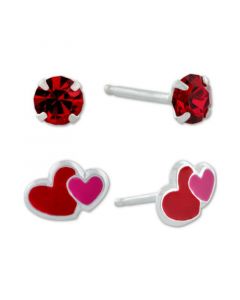 2-Pc. Set Crystal Solitaire & Enamel Heart Stud Earrings in Sterling Silver, Created for Macy's