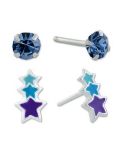 2-Pc. Set Crystal Solitaire & Enamel Star Stud Earrings in Sterling Silver, Created for Macy's