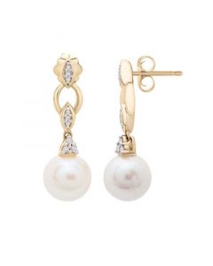 Cultured Freshwater Pearl (7mm) and Diamond Accent Earrings in 14k Yellow Gold