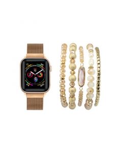 Unisex Rose Gold Tone Skinny Metal Loop Band for Apple Watch and Bracelet Bundle, 38mm