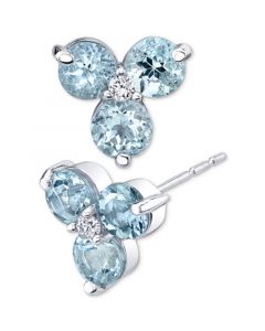 Aquamarine (1-1/2 ct. t.w.) & Diamond (1/20 ct. t.w.) Flower Stud Earrings in 14k White Gold