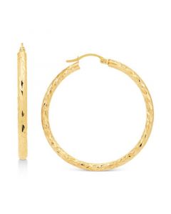 Textured Round Medium Hoop Earrings in 14k Gold, 40mm