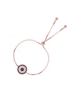 Cubic Zirconia Morganite Round and Baguette Wheel Adjustable Bolo Bracelet in 14K Rose Gold Over Sterling Silver