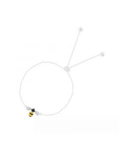 Cubic Zirconia Enamel Bee Adjustable Bolo Bracelet in Sterling Silver (Also in 14k Gold Over Silver)