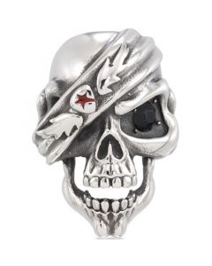 Men's Black Cubic Zirconia & Red Enamel Pirate Skull Ring in Stainless Steel