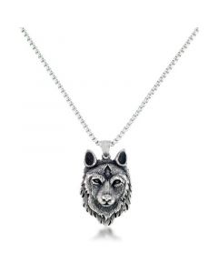 Men's Wolf Head 24" Pendant Necklace in Stainless Steel