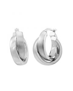 Polished Crossover Hoop Earrings in 14K White Gold, 15mm