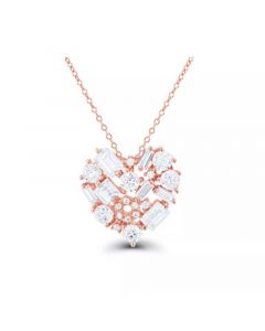 Cubic Zirconia Scattered Cluster Heart 18" Pendant Necklace in Sterling Silver (Also in 14k Gold Over Silver or14k Rose Gold Over Silver)