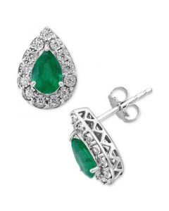 EFFY® Emerald (1-1/8 ct. t.w.) & Diamond (1/5 ct. t.w.) Stud Earrings in 14k White Gold