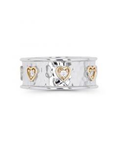 Cubic Zirconia Two Tone Hammered Hearts Ring