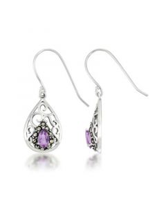 Amethyst Open Work Teardrop Dangle Earrings