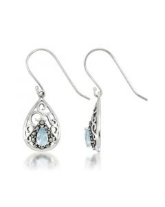 Blue Topaz Open Work Teardrop Dangle Earrings