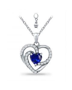 Simulated Blue Sapphire and Cubic Zirconia Heart Pendant