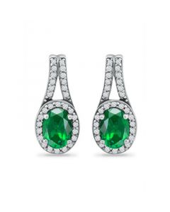 Created Green Quartz and Cubic Zirconia Halo Earrings