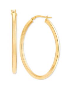 Polished Hexagon Tube Oval Hoop Earrings in 14k Gold