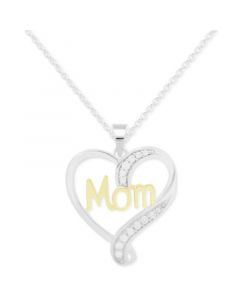 Diamond Mom Heart 18" Pendant Necklace (1/10 ct. t.w.) in Sterling Silver & Gold-Plate