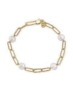 EFFY® Cultured Freshwater Pearl (7mm) Large Paperclip Link Bracelet in 18k Gold-Plated Sterling Silver