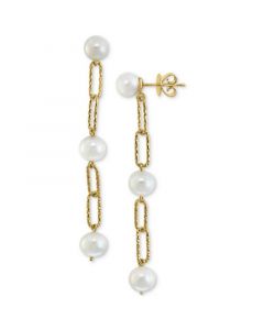 EFFY® Cultured Freshwater Pearl (7mm) Large Paperclip Link Drop Earrings in 18k Gold-Plated Sterling Silver