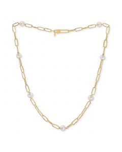 EFFY® Cultured Freshwater Pearl (7mm) Large Paperclip Link 18" Statement Necklace in 18k Gold-Plated Sterling Silver