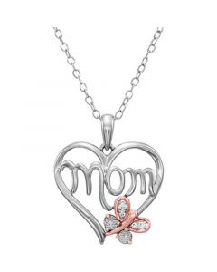 Diamond Butterfly Mom 18" Pendant Necklace (1/20 ct. t.w.) in Sterling Silver & 14k Rose Gold Over Sterling Silver