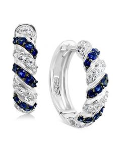 EFFY® Sapphire (1/2 ct. t.w.) & White Sapphire (3/4 ct. t.w.) Small Hoop Earrings in Sterling Silver, 0.72"