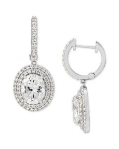 Cubic Zirconia Dangle Hoop Earrings in Sterling Silver