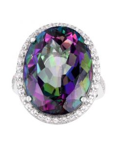 Mystic Topaz (20 ct. t.w.) & White Topaz (3/4 ct. t.w.) Oval Statement Ring in Sterling Silver