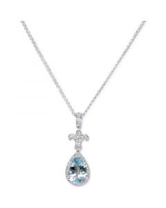 Aquamarine (1-1/2 ct. t.w.) & Diamond (1/6 ct. t.w.) Fleur de Lis 18" Pendant Necklace in 14k White Gold