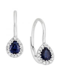 Sapphire (3/4 ct. t.w.) & Diamond (1/8 ct. t.w.) Teardrop Halo Drop Earrings in 14k White Gold