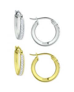 2-Pc. Set Cubic Zirconia Small Hoop Earrings in Sterling Silver & 18k Gold-Plated Sterling Silver, 0.5", Created for Macy's