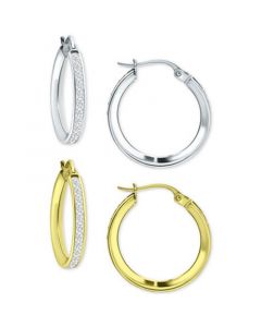 2-Pc. Set Cubic Zirconia Small Hoop Earrings in Sterling Silver & 18k Gold-Plate, 0.78", Created for Macy's