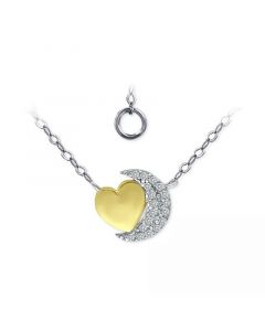 Cubic Zirconia Crescent Moon & Heart 16" Pendant Necklace in Sterling Silver & 18k Gold-Plate, Created for Macy's (Also in Sterling Silver)