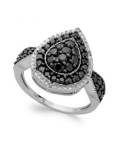 Sterling Silver Black (1 ct. t.w.) and White Diamond Accent Pear-Shaped Ring