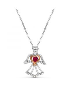 Women's 14K Rose Gold Plated Angel Heart Pendant Necklace in Sterling Silver